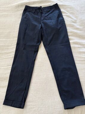 Zara Men's Dark Navy Checked Drawstring Dress Pants